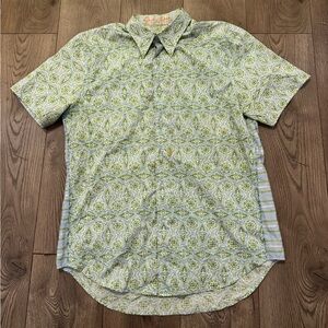 Robert Graham Light Green Patterned Short Sleeve Shirt Button Down Size Large